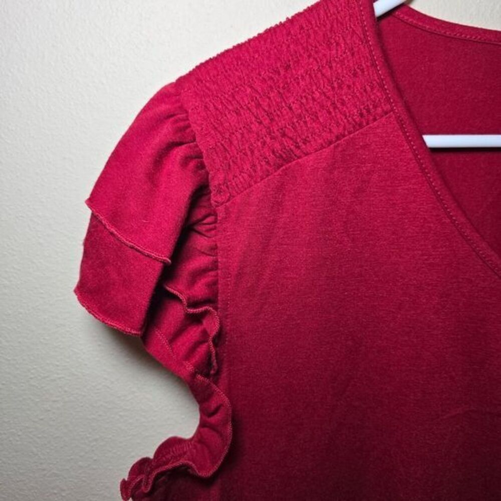 Pretty Fashion Red Ruffle Sleeve V-Neck Top Casual Summer Blouse- Size‎ Large - Picture 4 of 9